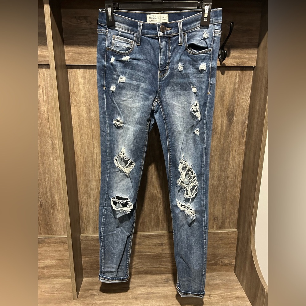 Mudd Blue Skinny Jeans with Distressed Design